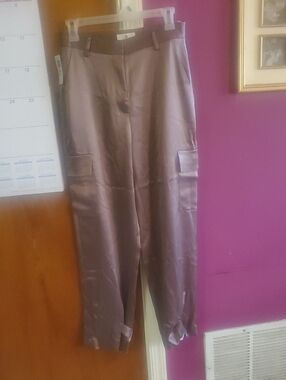 Babaton Satin Cargo Wide-Leg Pants - Taupe Brown